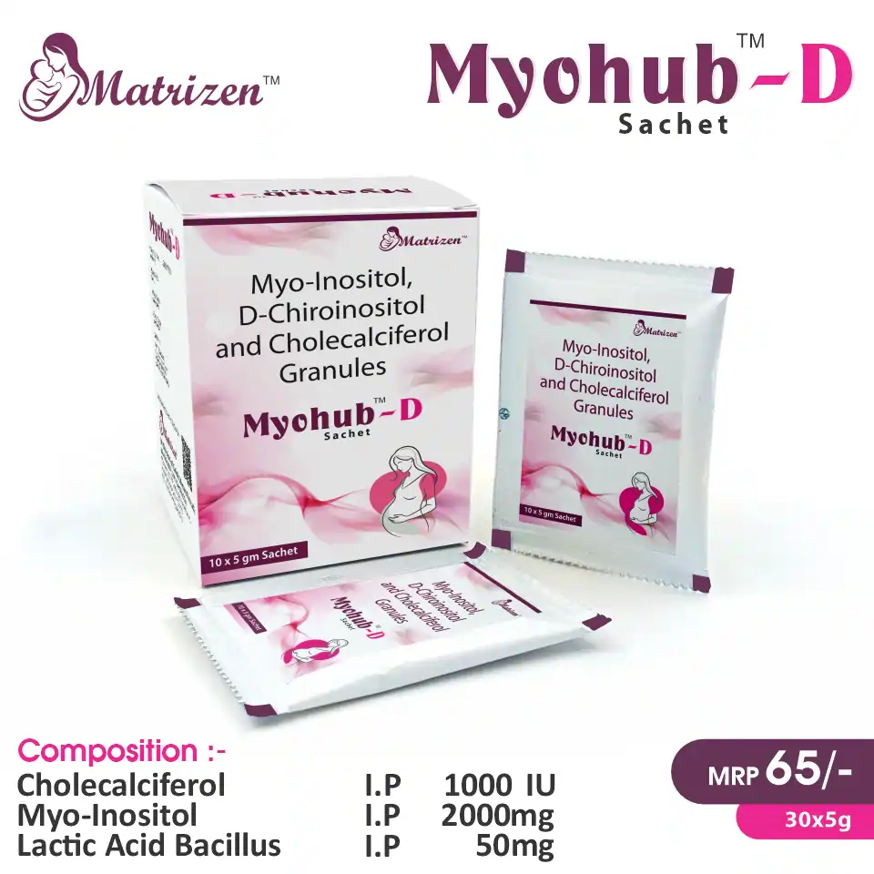 Myohub D Sachet at the best price in PCD Pharma Franchise for fertility and hormonal balance.